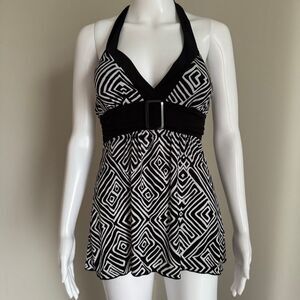 Y2K 2000’s BCX Halter Neck Baby Doll Top With Belt Detail And Tie Back Size M